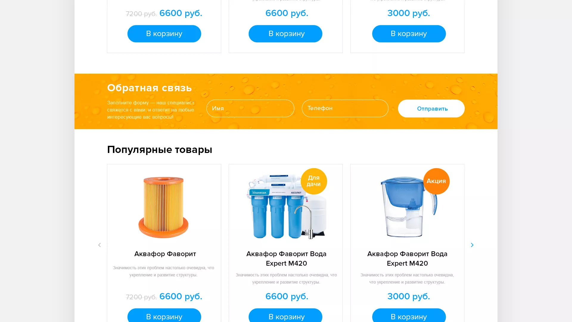 Создание интернет-магазина «Водолей» по продаже фильтров очистных сооружений в Камешково