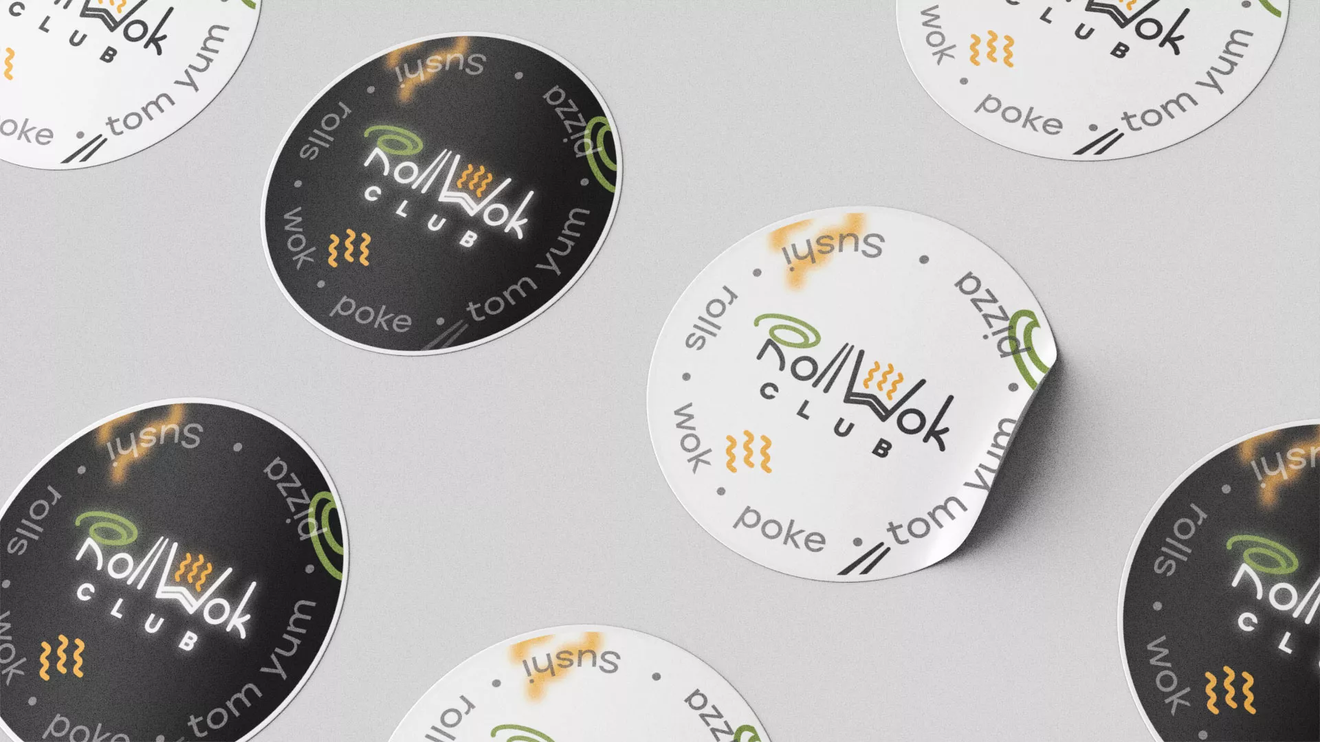 Разработка наклеек для суши-бара «Roll Wok Club» в Камешково